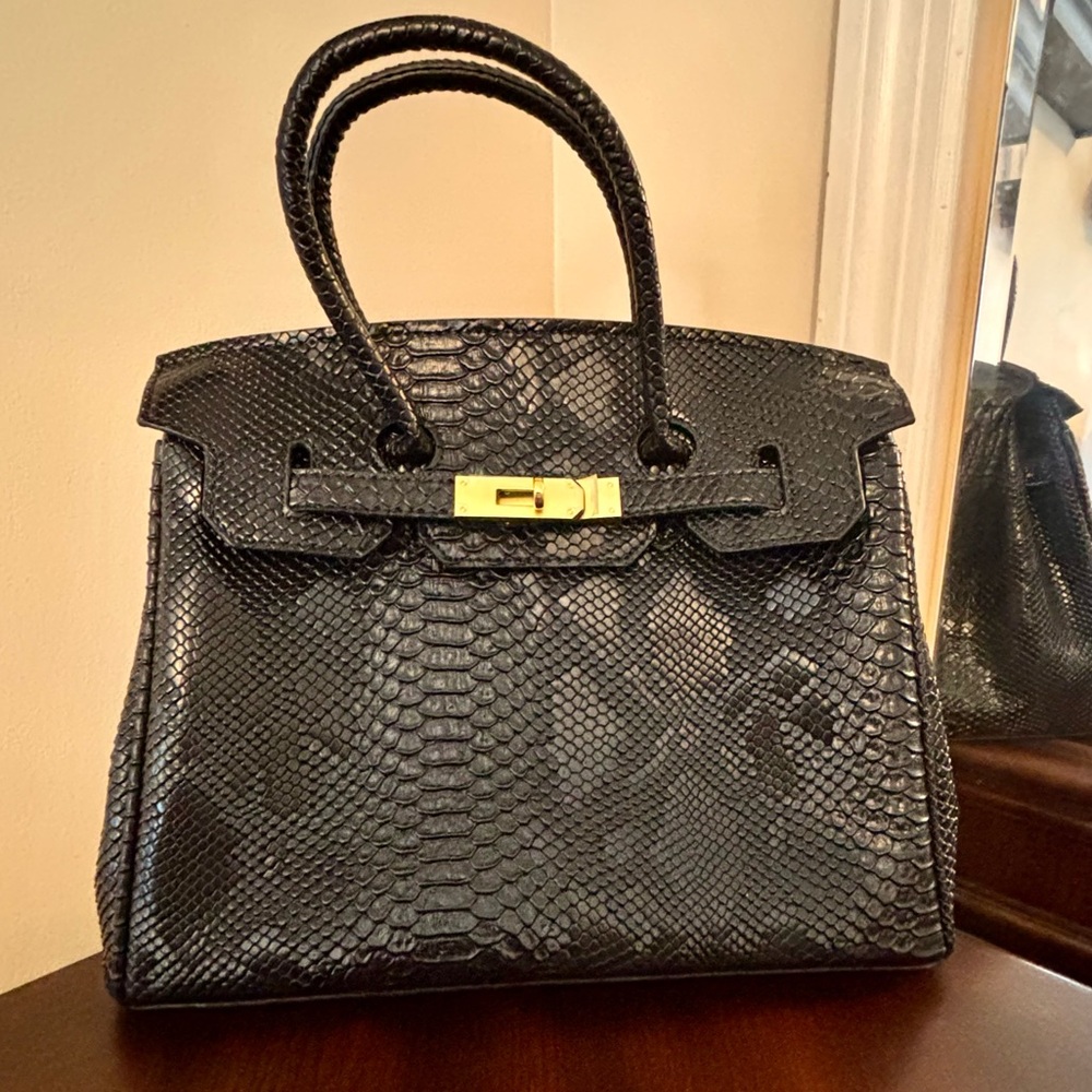 NEW Black Snake Print Top Handle Bag